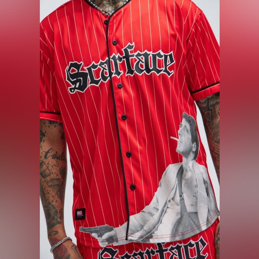 Reason Brand X Scarface Red Pinstripe Baseball Jersey  Size XXL